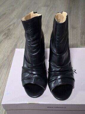 Genuine Leather Open Toe Block Heel Ankle Boots